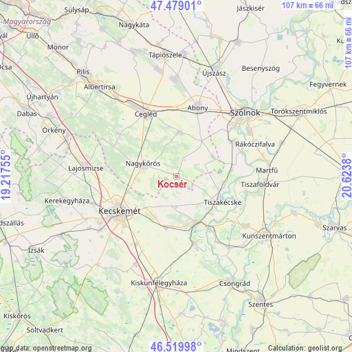 Kocsér on map