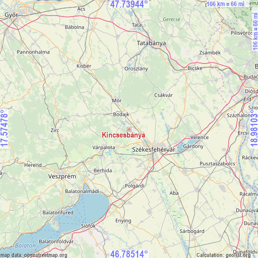 Kincsesbánya on map