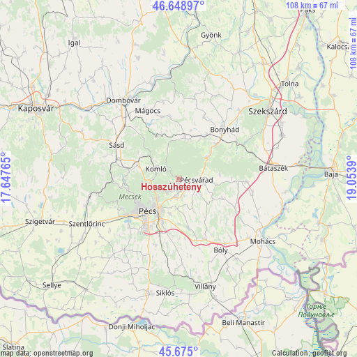 Hosszúhetény on map