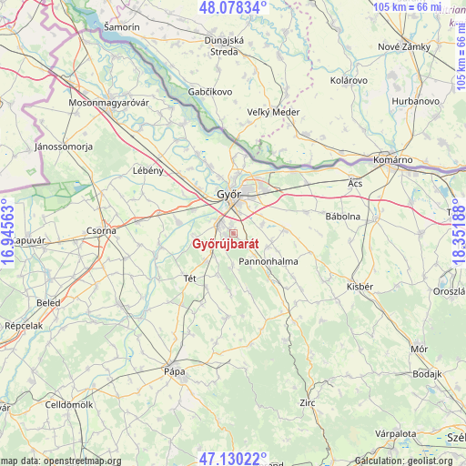Győrújbarát on map