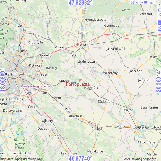 Forrópuszta on map