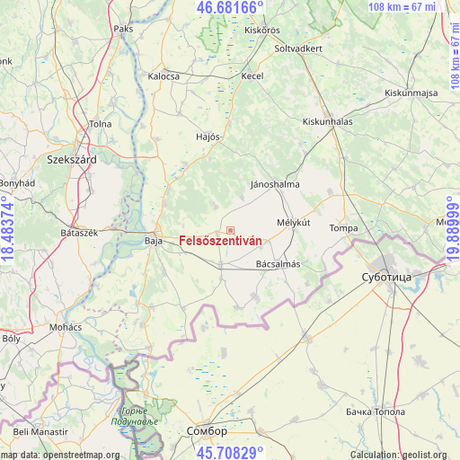 Felsőszentiván on map