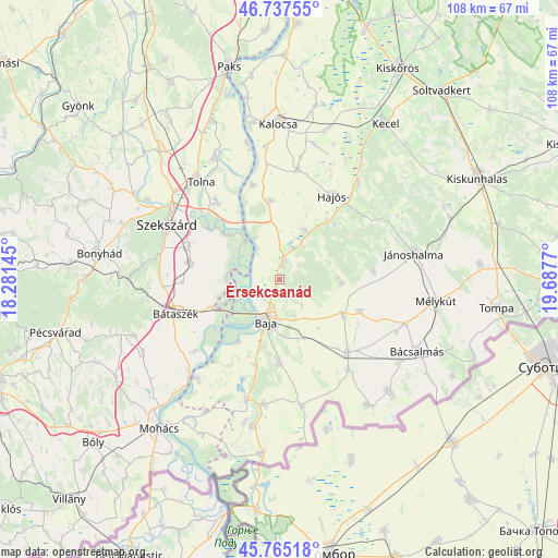 Érsekcsanád on map