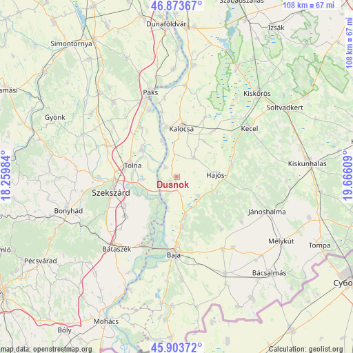 Dusnok on map