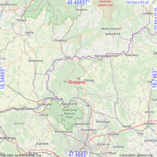 Diósjenő on map