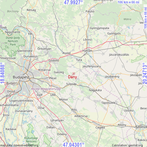 Dány on map