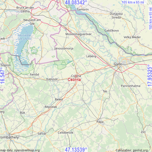 Csorna on map