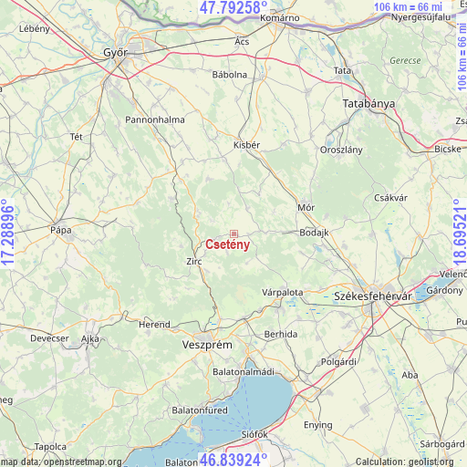 Csetény on map