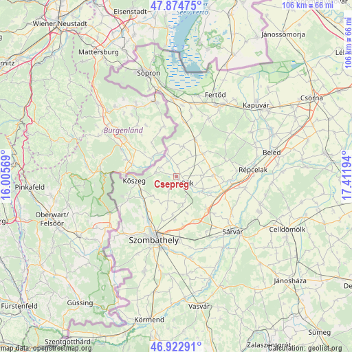 Csepreg on map