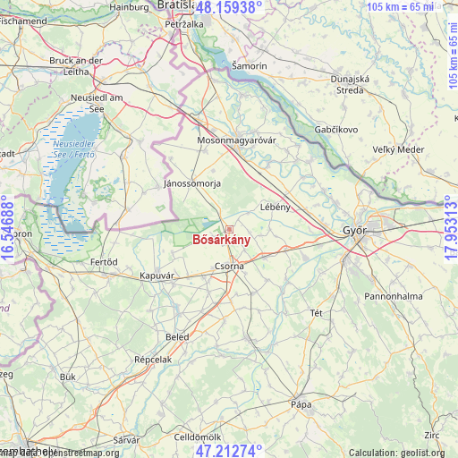 Bősárkány on map