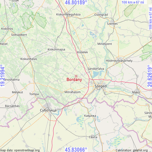 Bordány on map