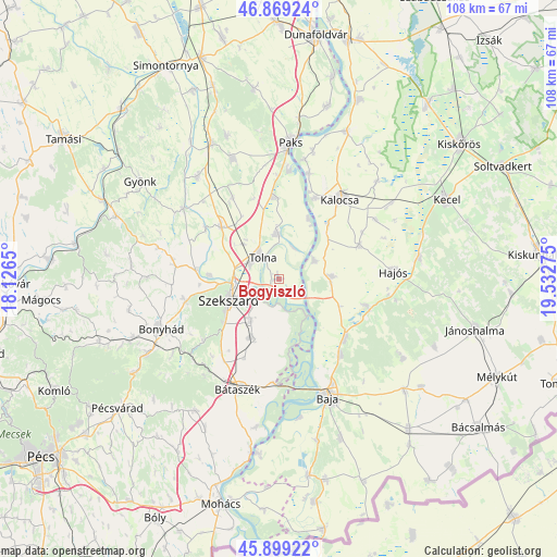 Bogyiszló on map