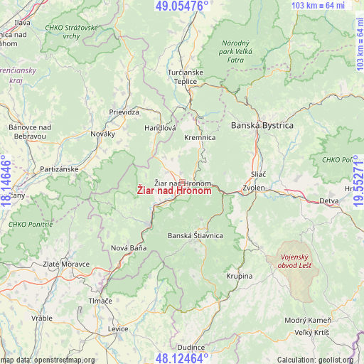 Žiar nad Hronom on map