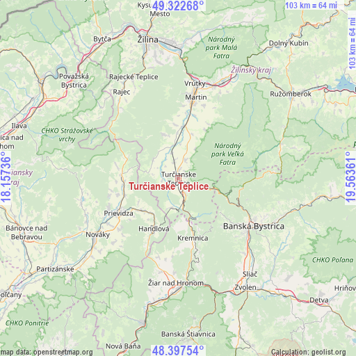 Turčianske Teplice on map