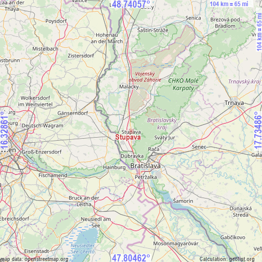 Stupava on map