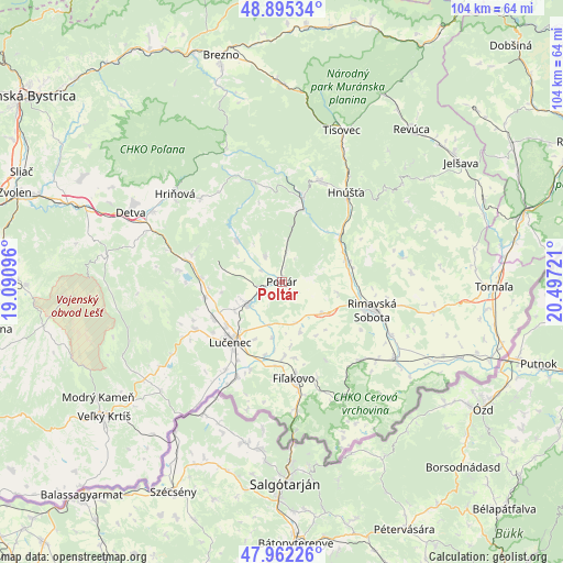 Poltár on map