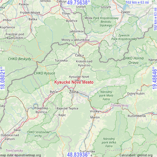 Kysucké Nové Mesto on map