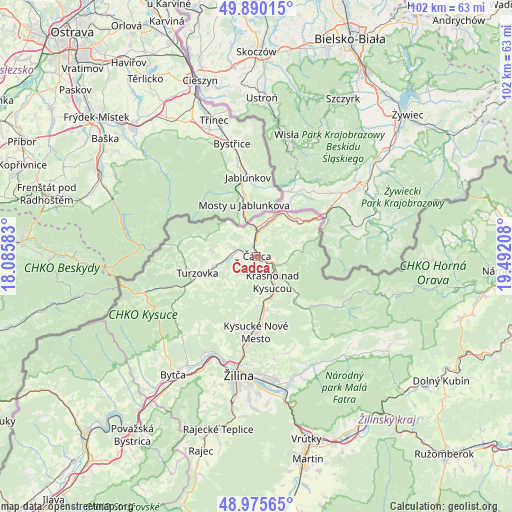 Čadca on map