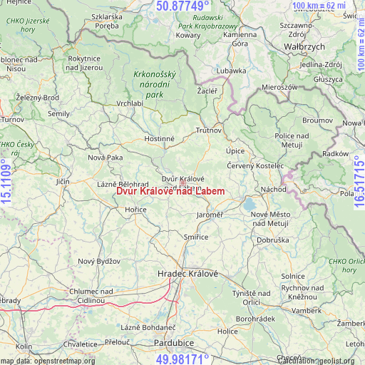 Dvůr Králové nad Labem on map