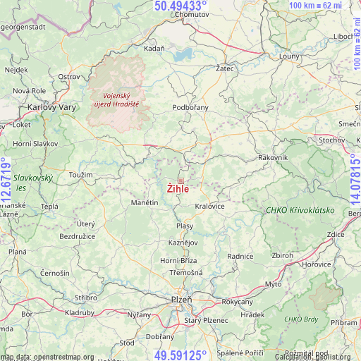 Žihle on map