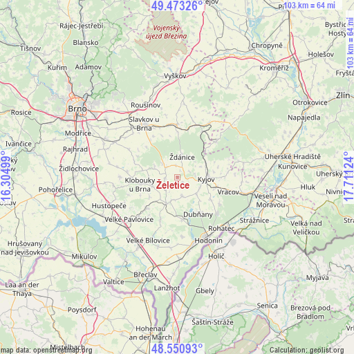 Želetice on map