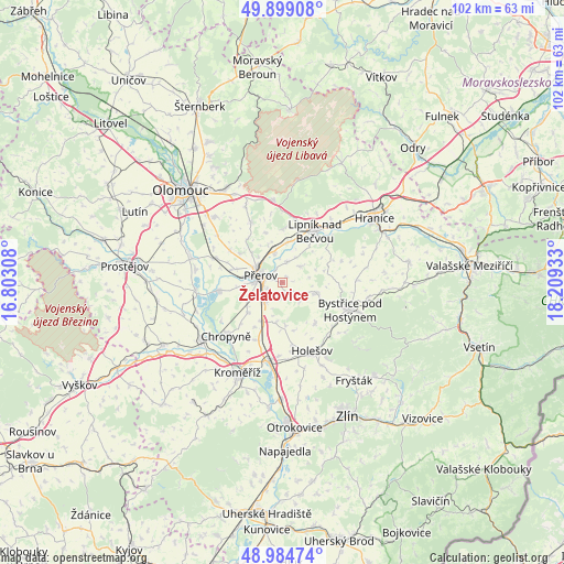 Želatovice on map