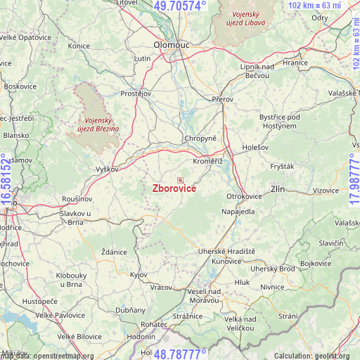 Zborovice on map