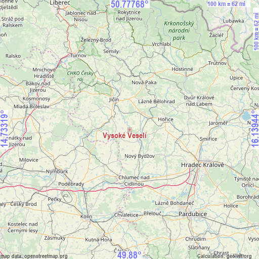 Vysoké Veselí on map