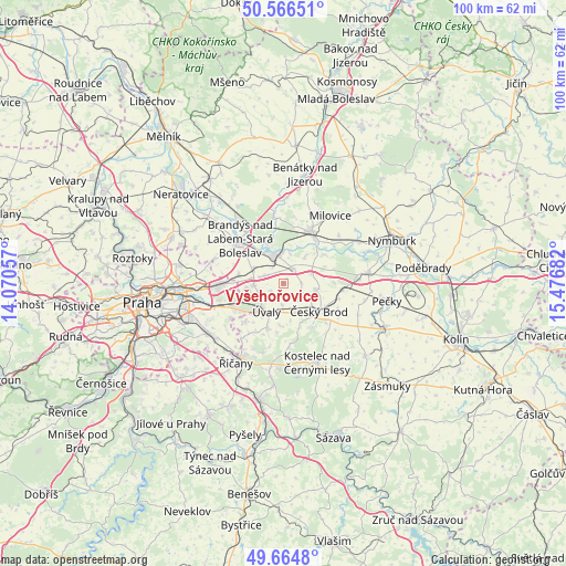 Vyšehořovice on map