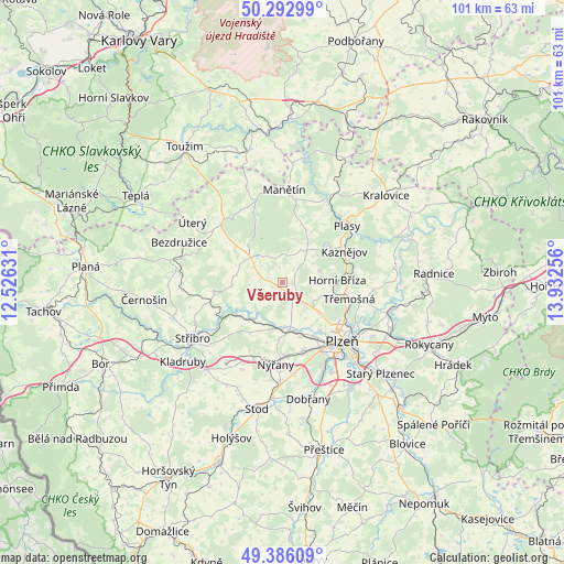 Všeruby on map