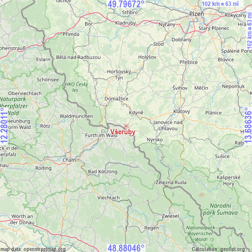 Všeruby on map