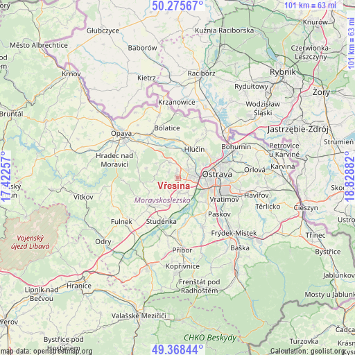 Vřesina on map