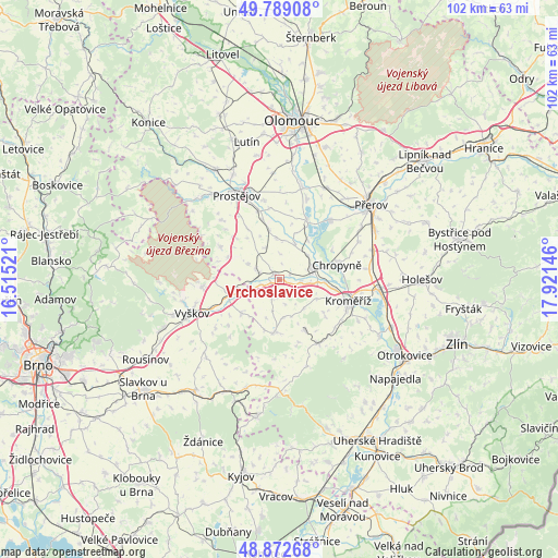 Vrchoslavice on map