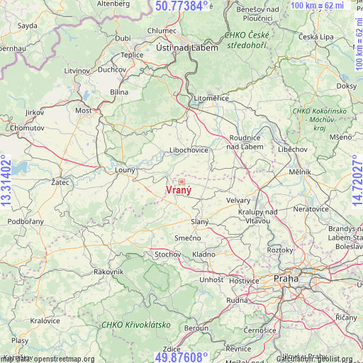 Vraný on map