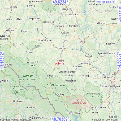 Volyně on map