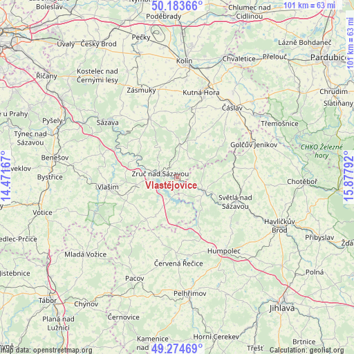 Vlastějovice on map
