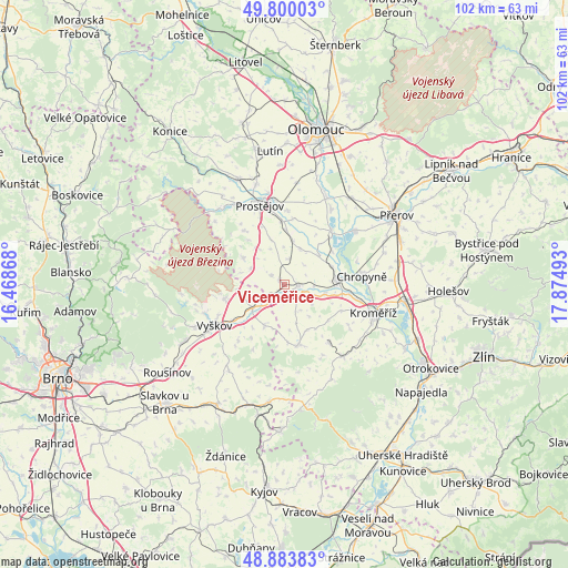 Viceměřice on map