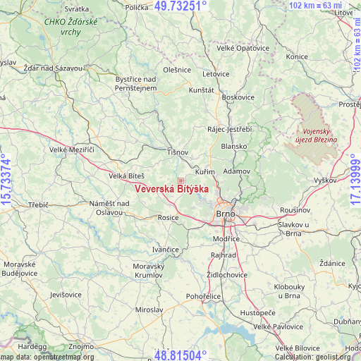 Veverská Bítýška on map