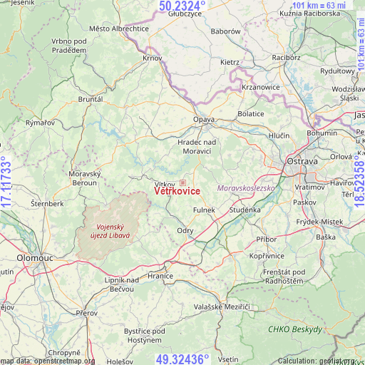 Větřkovice on map