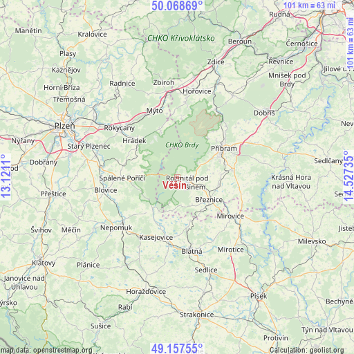 Věšín on map