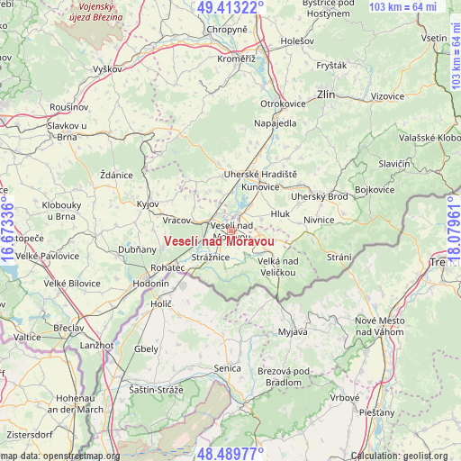 Veselí nad Moravou on map
