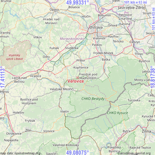Veřovice on map
