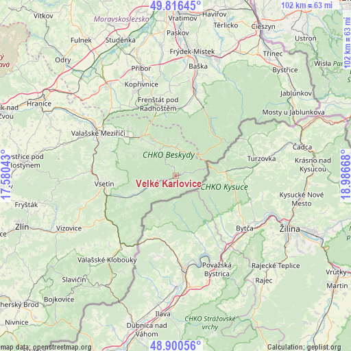 Velké Karlovice on map