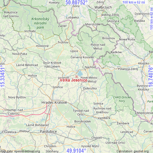 Velká Jesenice on map