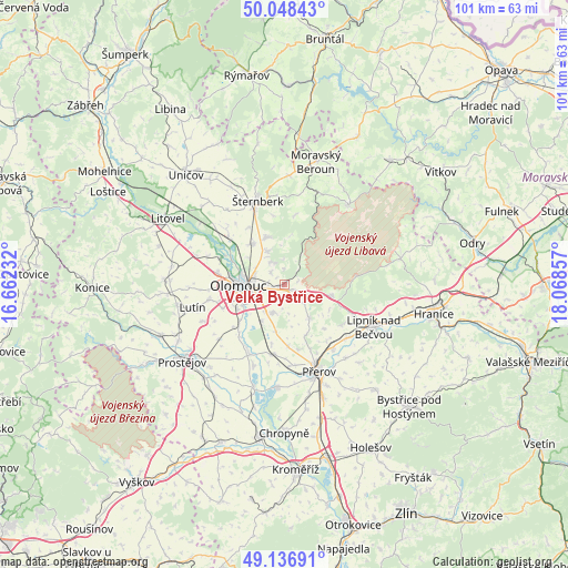Velká Bystřice on map