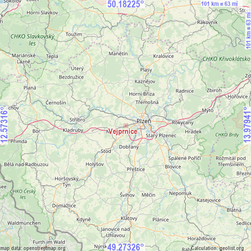 Vejprnice on map