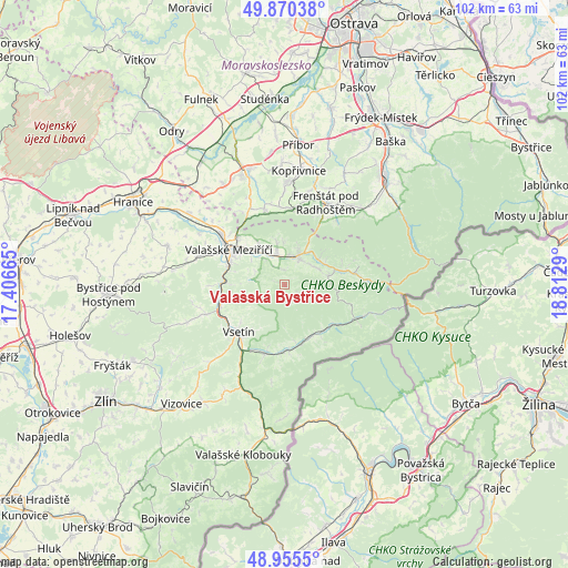 Valašská Bystřice on map