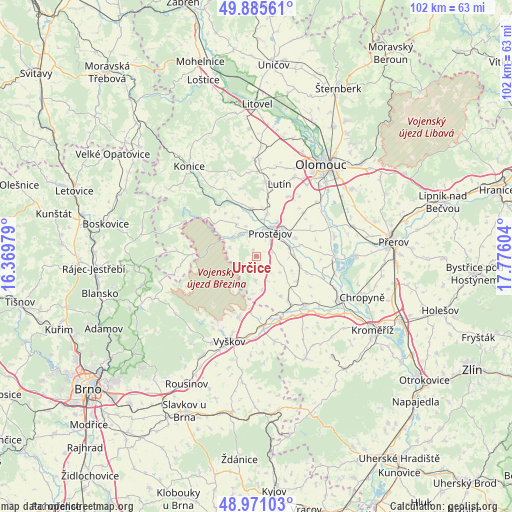 Určice on map