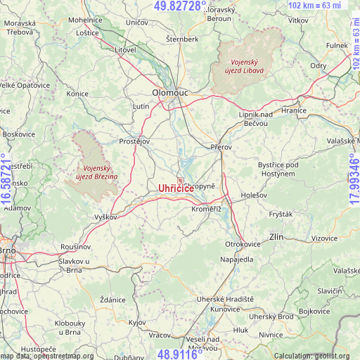 Uhřičice on map