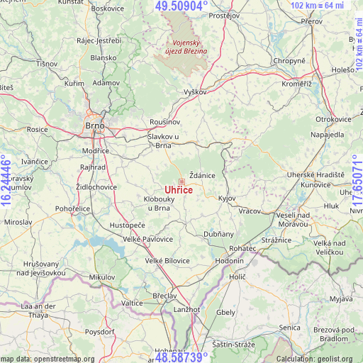 Uhřice on map